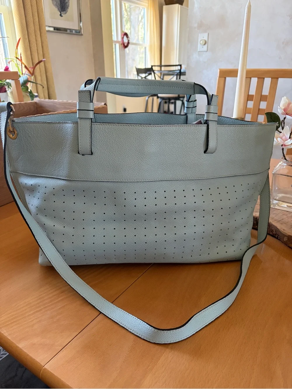 Vittoria Napoli Italian-made Light Blue Tote Bag with Double Straps